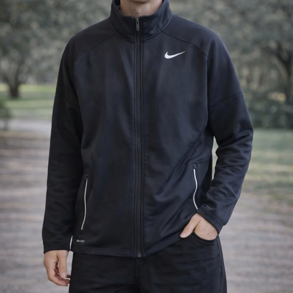 Nike Mens Size L Black Long Sleeve Full Zip Athletic Sweatshirt Hoodie Jacket